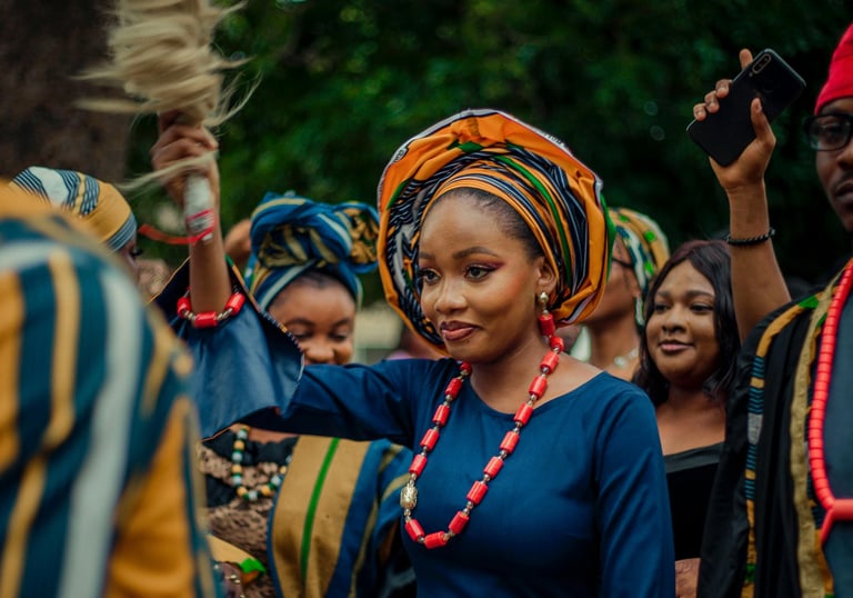 A woman in a blue dress