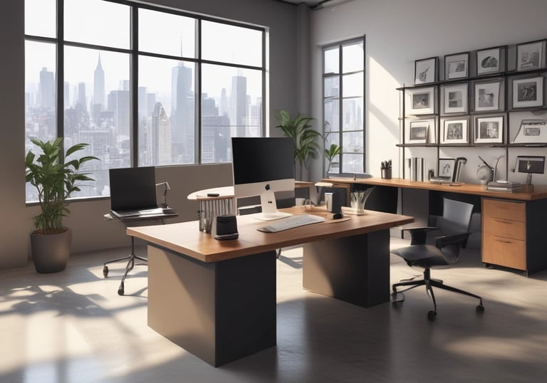 a man riding a skateboard down a street next to tall buildings