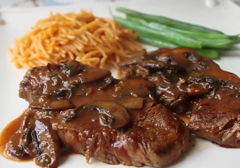 Beef Medallions with Caramelized Tomato Mushroom Pan Sauce