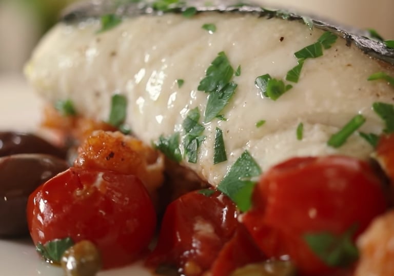 Mediterranean Baked Fish with Cherry Tomatoes, Olives & Capers