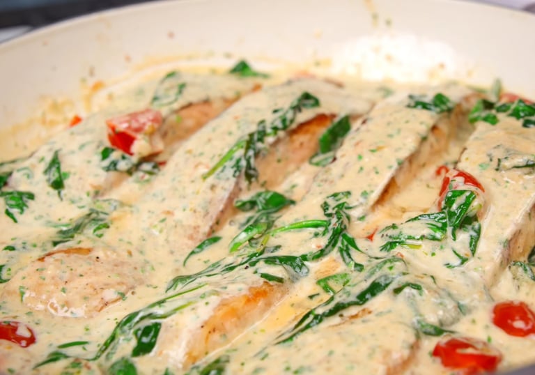 Salmon with Cherry Tomatoes, Cream, and Herbs