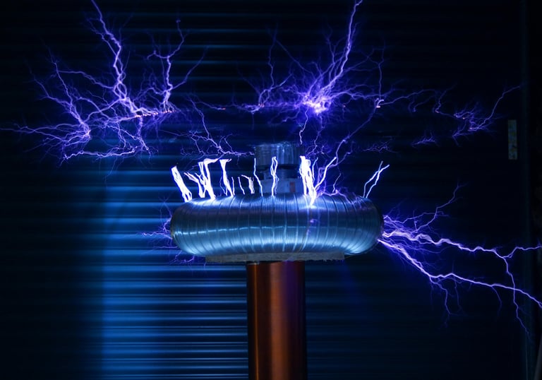 a tesla coil producing high voltage sparks and arcs as used by simon hewitt