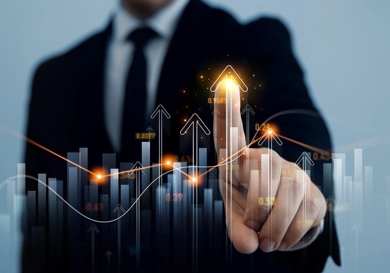 a man in a suit pointing at a chart for energy market analysis