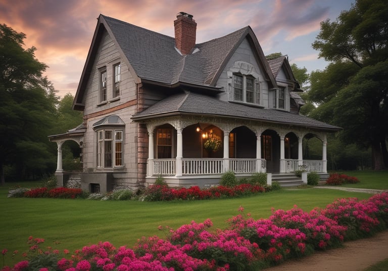 A two-story house with significant fire damage on the roof and upper facade, with a partially collapsed structure. Charred and blackened areas are visible where the fire has burned through. In the foreground, stacks of roofing tiles are piled up, while a concrete wall separates the building from the area where the tiles are stored. The sky is cloudy, casting a somber atmosphere over the scene.