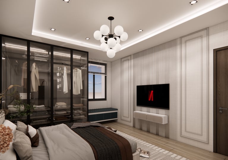 Master bedroom interior design by CASA DESIGNERS with elegant decor in Bengaluru