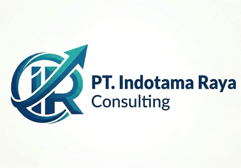 PT. Indotama Raya Consulting logo featuring a blue IR emblem with a growth arrow.