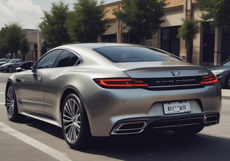A sleek car parked in front of a modern house at sunset.