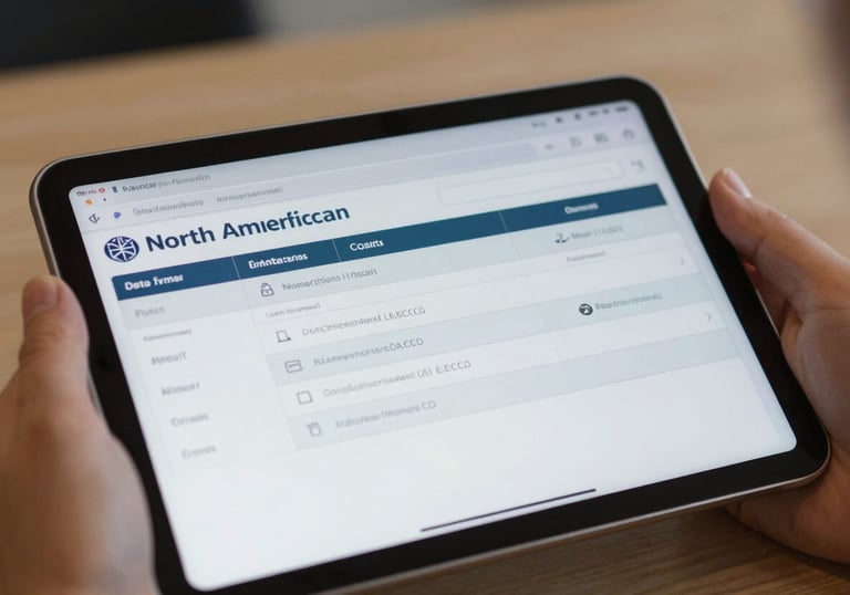 A close-up of a tablet displaying a clean, professional dashboard in a North American / US corporate setting.
