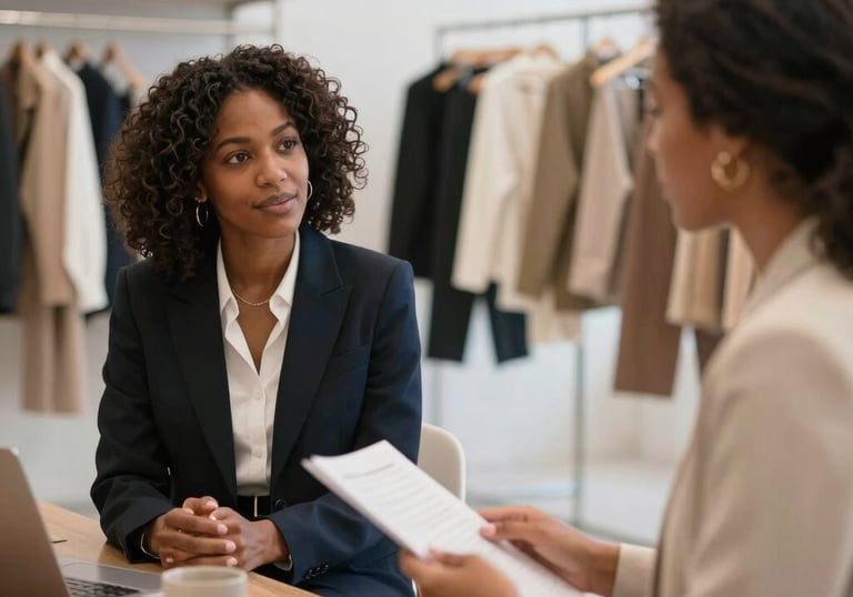 woman in white sweater holding black round frame