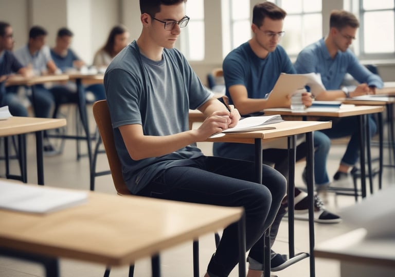 a man riding a skateboard down a street next to tall buildings