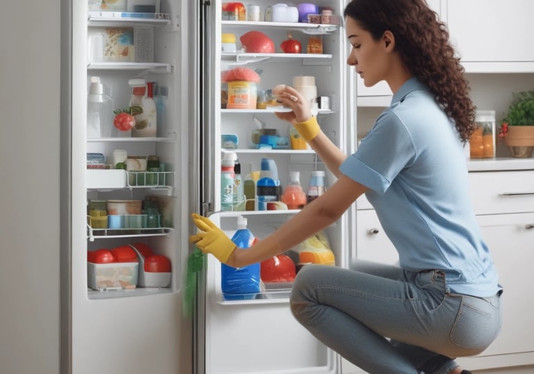 A bright window being cleaned from inside by a focused professional cleaner.