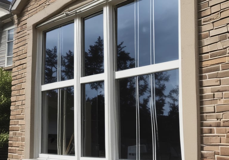 A professional cleaning a large residential window with sparkling results.