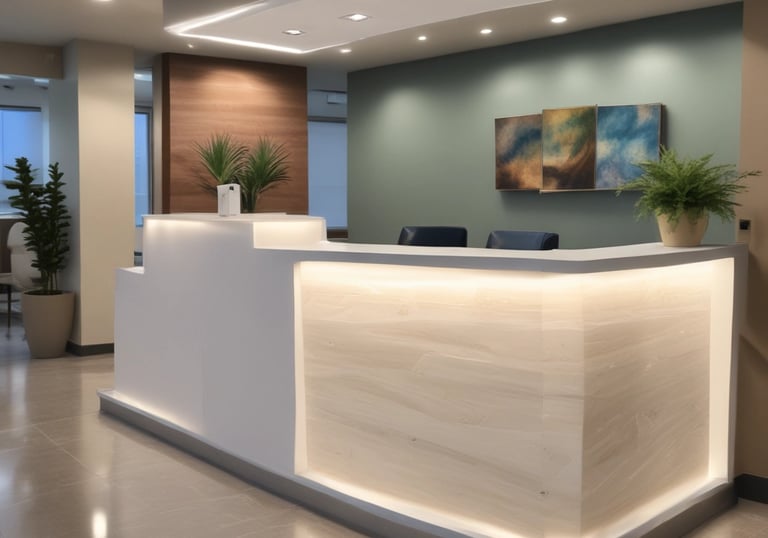 a reception counter for medical, dental, orthodontist or medspa