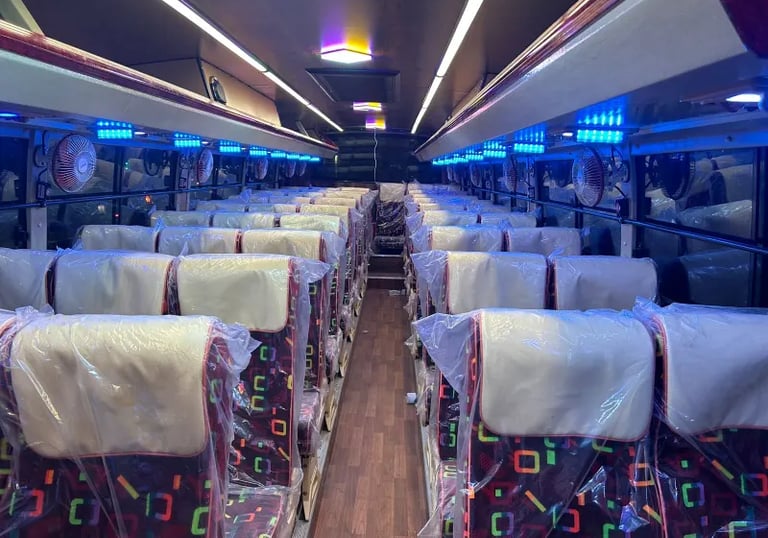 56 seater 3x2 luxury bus interior for long distance travel in Delhi NCR