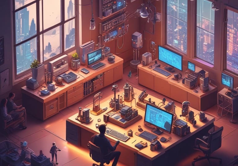 Close-up of subtle circuit board patterns with warm neutral highlights and soft motion effects.