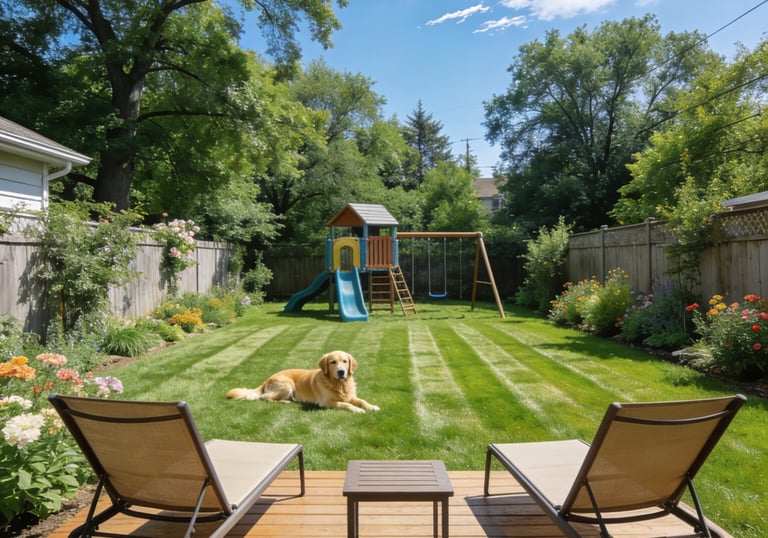 dog lays in yard treated by evergreen organic mosquito control