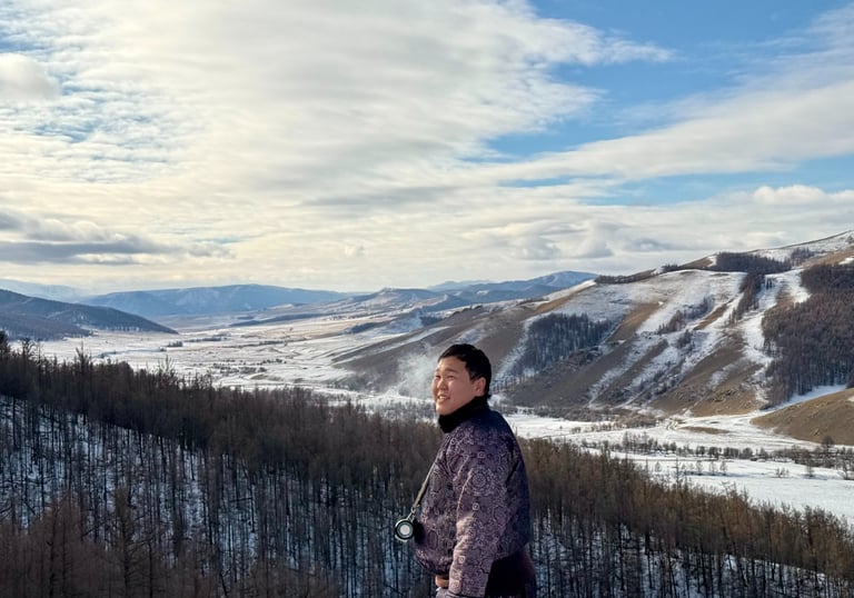 Siberian forest in winter in Mongolia