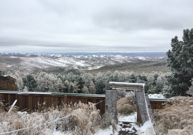 Winter view from a hilltop monastery in the Khangai Mountains, Mongolia