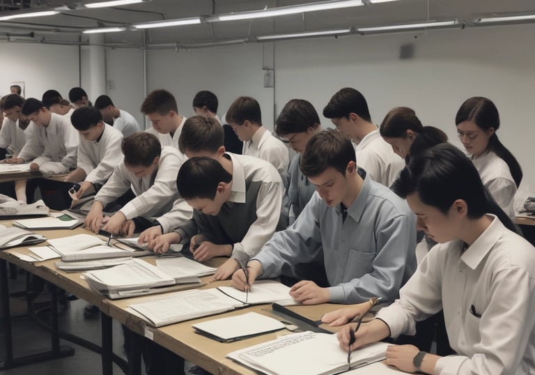 A professional meeting setting with people discussing branding materials.