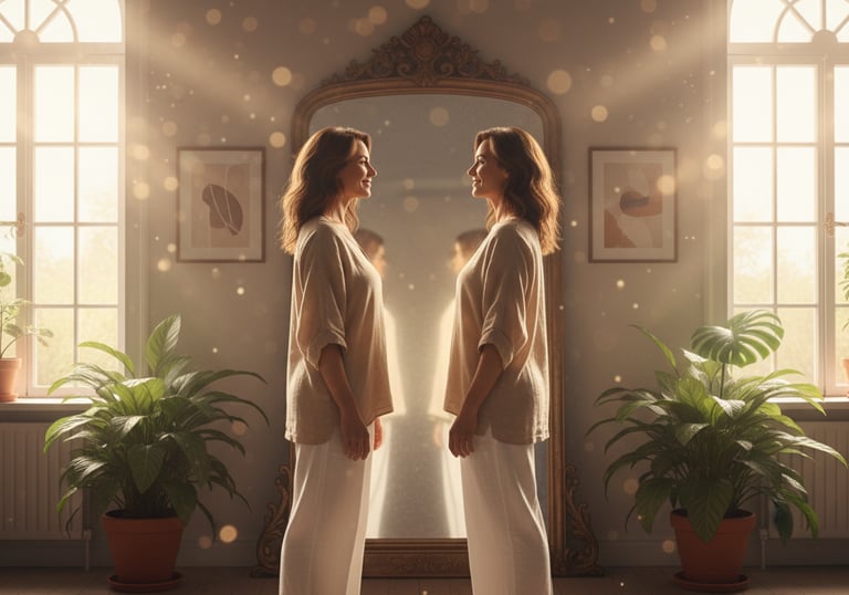 Donna in piedi di fronte a sé stessa