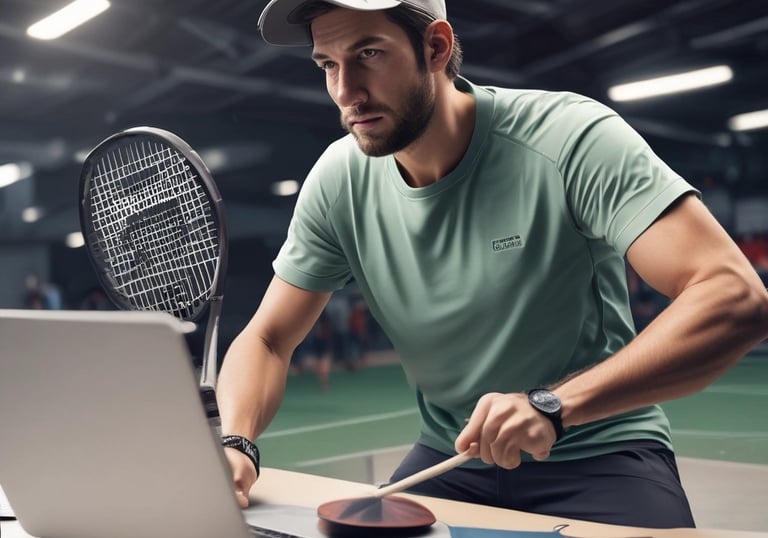 Tournament organizers reviewing registrations on a laptop at a club.
