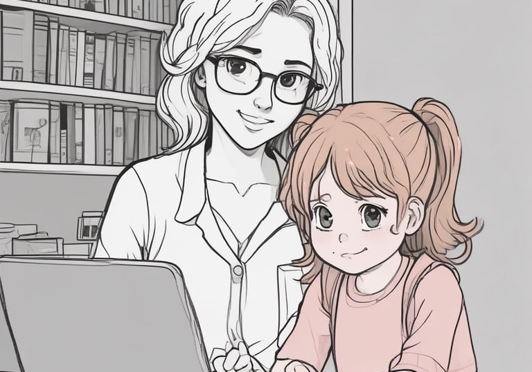 3D illustration of a pediatric allergist consulting a child via video call in a warm, cozy room with soft pastel colors.