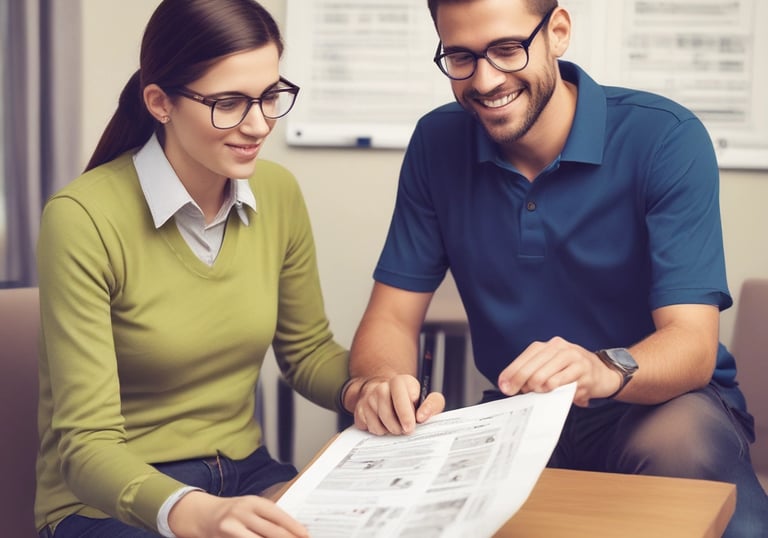 A professional coaching session with a mentor guiding a client in an office setting.