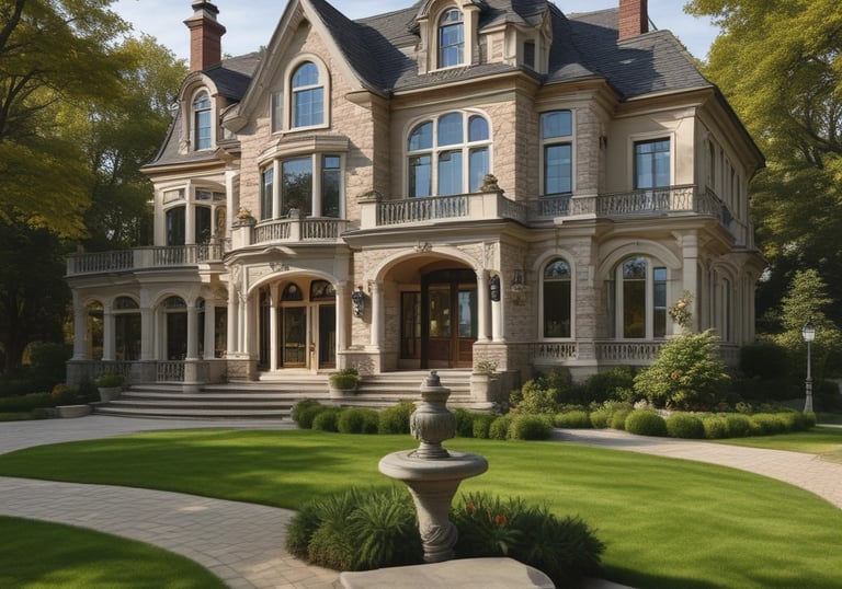 A professional gently cleaning a large luxury home's exterior window with a squeegee.