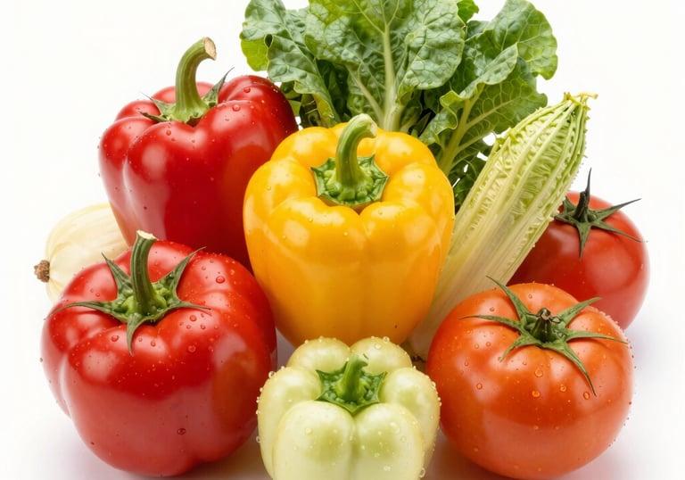 An artistic rendering of leafy greens and berries blending into a warm, cheerful gradient of yellow and orange tones.