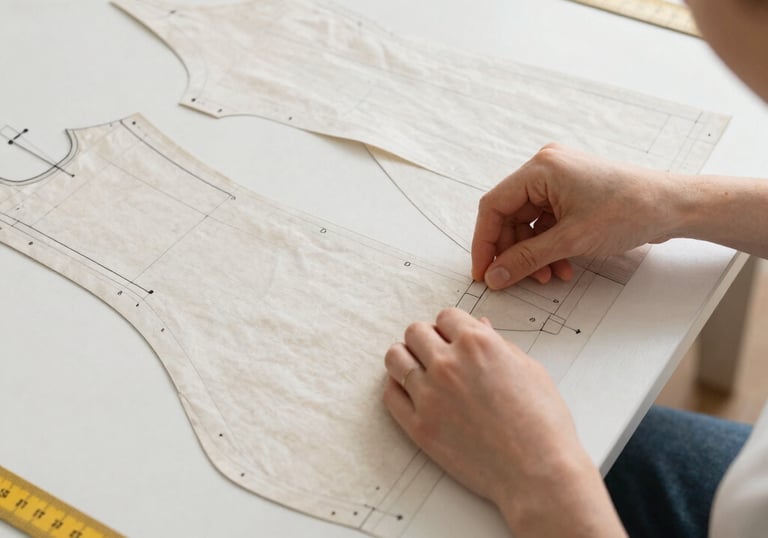 Les mains d'une élève modifiant une patron