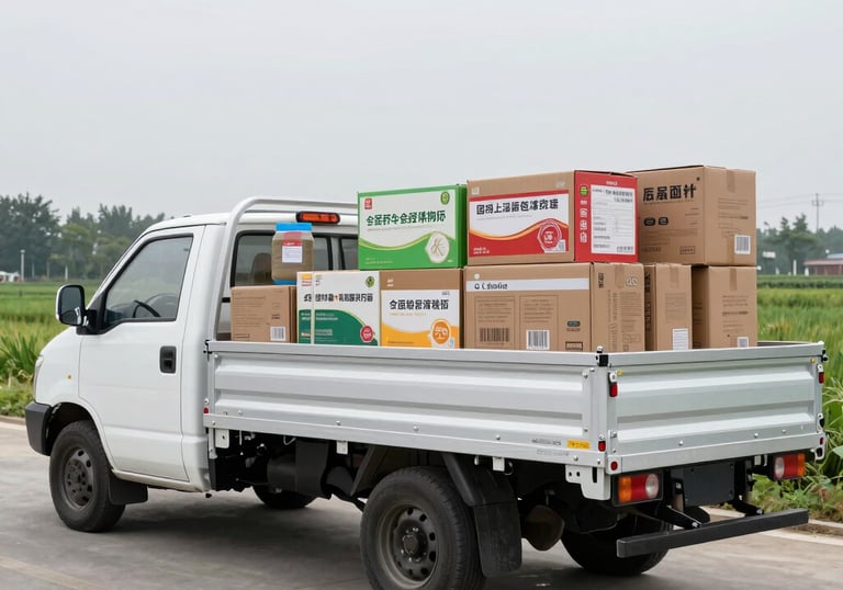 Delivery van arriving at a hospital entrance with food supplies.