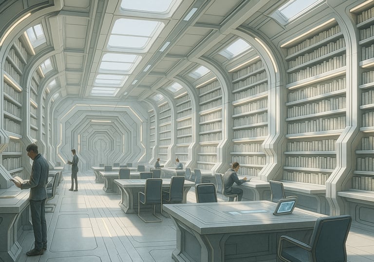 Lower deck library aboard Prometheus Linea.