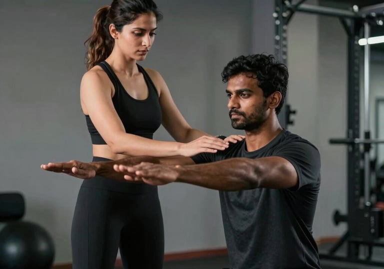 Trainer coaching a focused client in a sleek gym setting in Chandigarh.