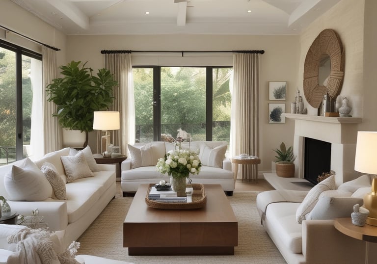 A stylish desert retreat short-term rental featuring earthy tones and comfortable seating.