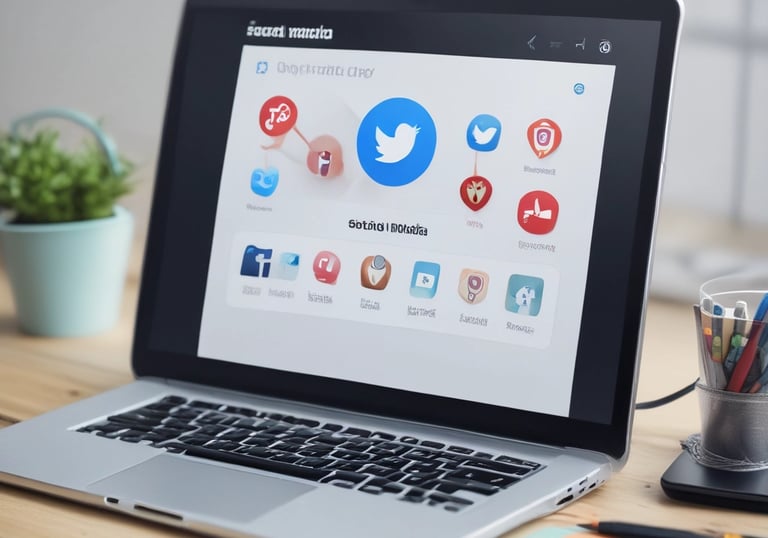 A developer working on a sleek laptop with code and design sketches around.