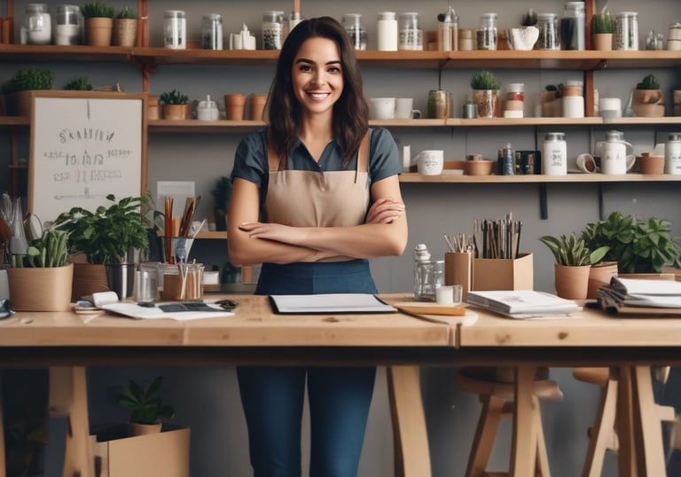 A vibrant display of pink salt lamps and felt wool accessories on shelves.