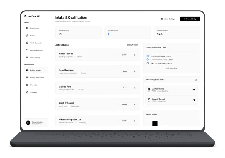 screenshot of law firm platform showing intelligent intake