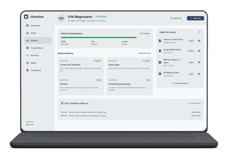 Screenshot of Healthcare platform showing patient dashboard