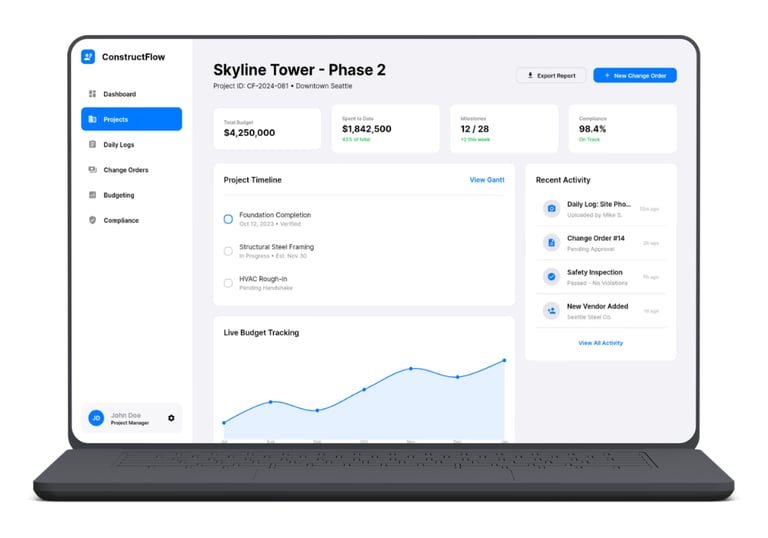 Construction supplier management platform screenshot