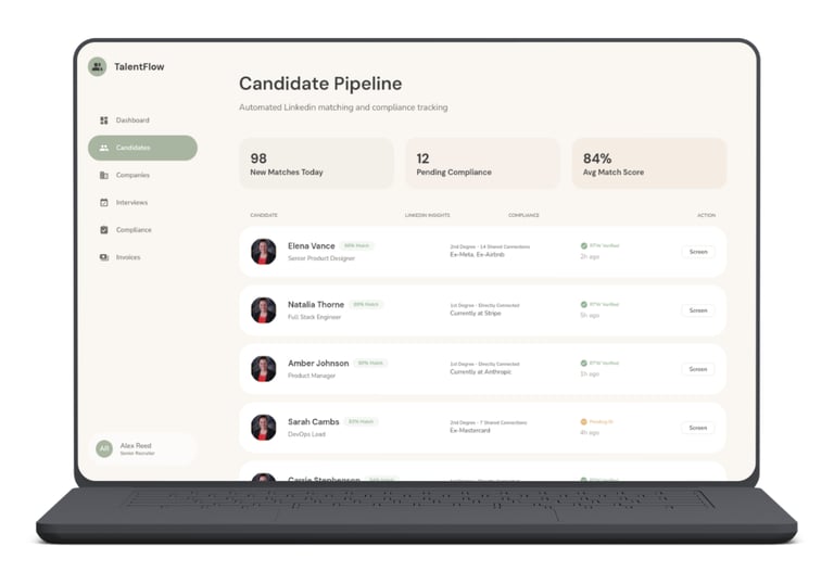 Screenshot of recruitment platform showing automated candidate screening