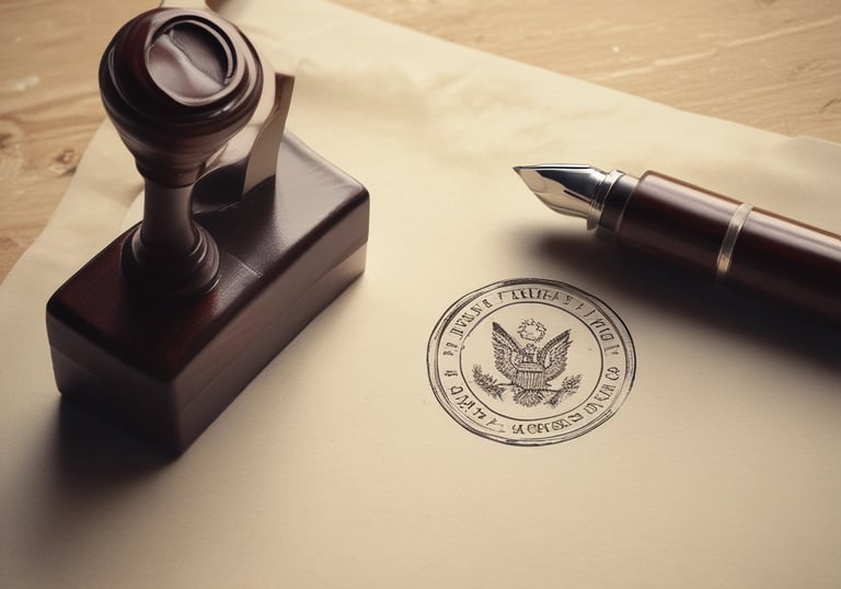 A friendly notary public signing documents at a client's home.