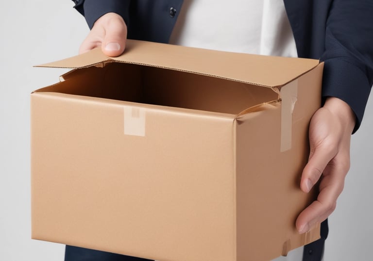 A Droptt driver handing a parcel to a smiling customer at a sunny outdoor market.