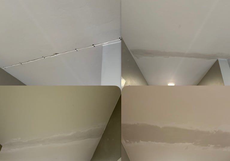 Step-by-step ceiling crack repair by Cherry Home Service – from damaged drywall to smooth finish in