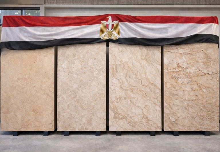 Egyptian marble and flag display