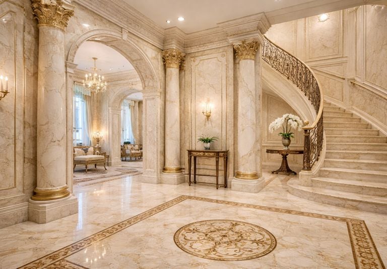 Elegant marble foyer with grand staircase