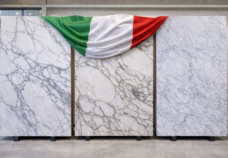 Elegant marble showcase in showroom