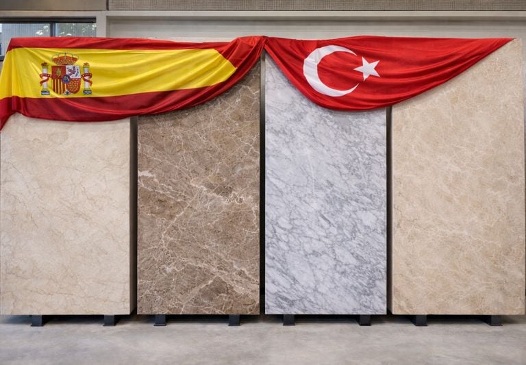Marble slabs with Spanish and Turkish flags