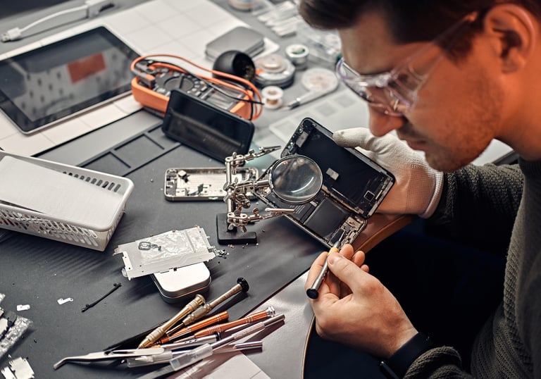 A man repairing the equipment