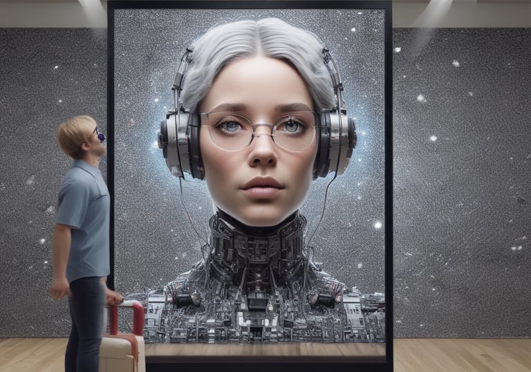 A futuristic interface showing dynamic data streams glowing in neon electric blue and magenta hues.