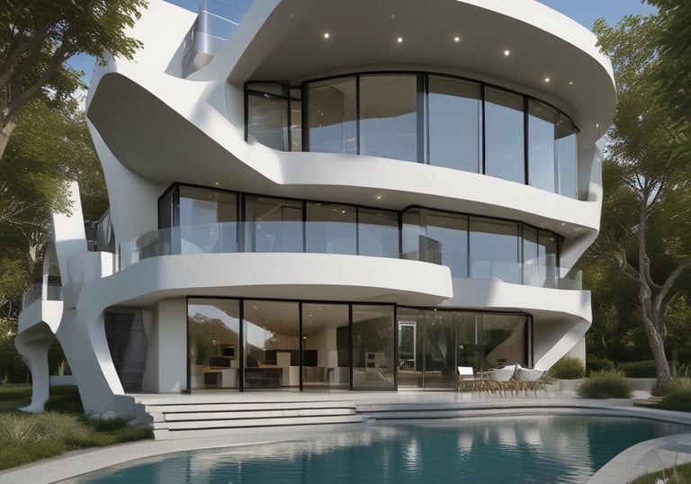 A modern custom-built home exterior with clean lines and landscaped garden.